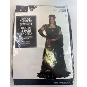 Day Of The Dead Senorita Costume Dress Shawl Gloves Headband Women Plus 1X 14-16